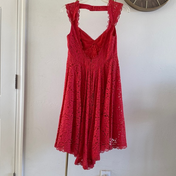 Free People Red Lace High-Low Dress 2 XS - Picture 6 of 10